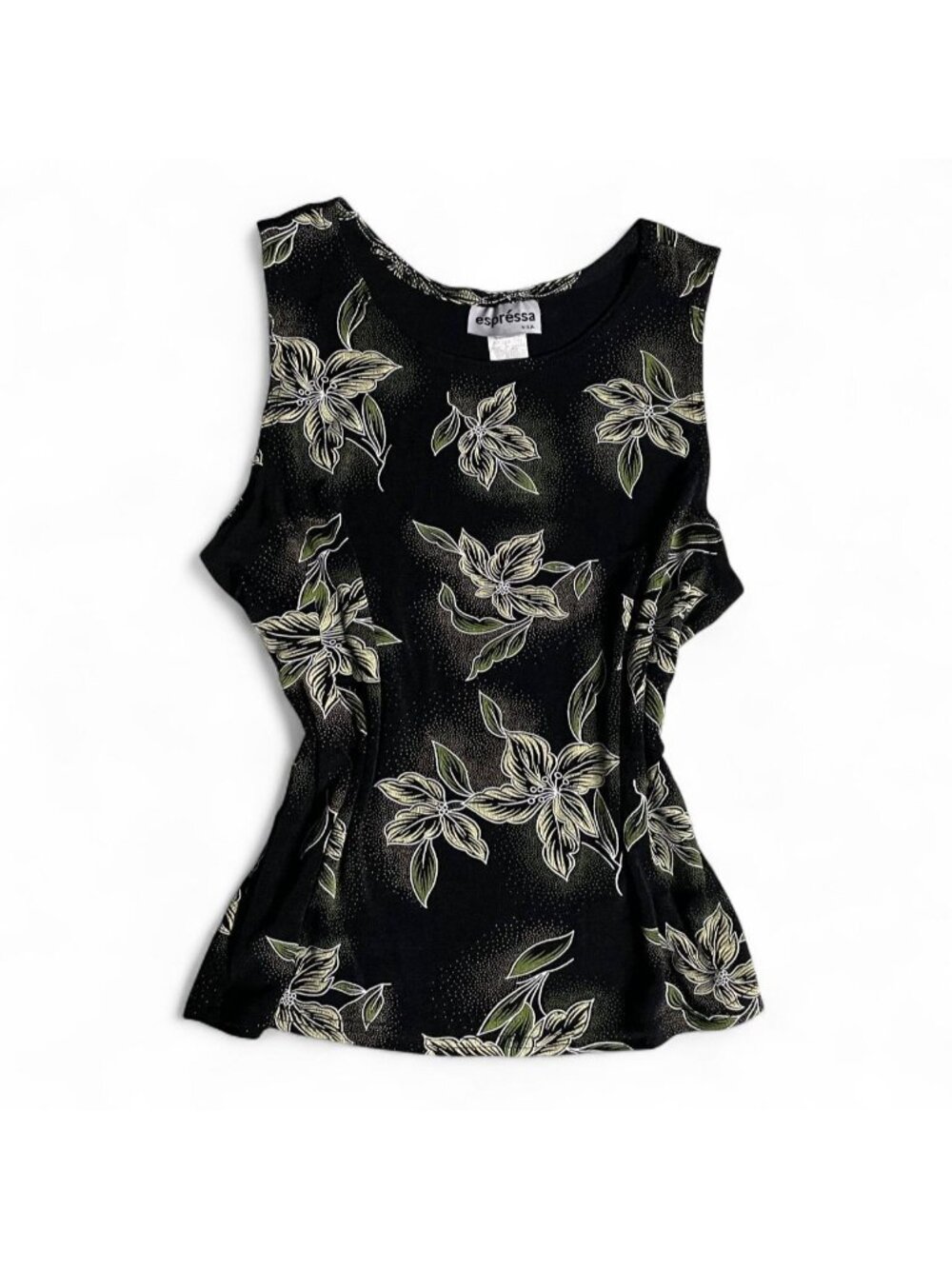 Vintage 90s Espressa black sleeveless top with floral print